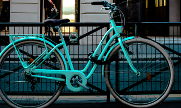 New blue hybrid bike